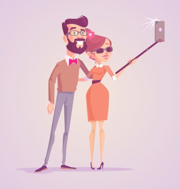 Selfie. Vektör düz çizgi film illüstrasyon