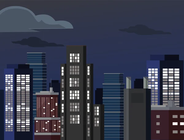 Paisaje urbano nocturno. Ilustración plana del vector — Archivo Imágenes Vectoriales