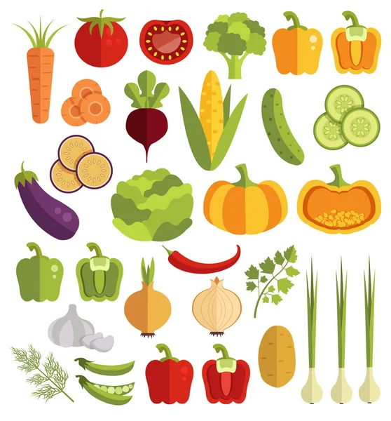 Λαχανικά διανυσματικά επίπεδες εικόνες set — Διανυσματικό Αρχείο