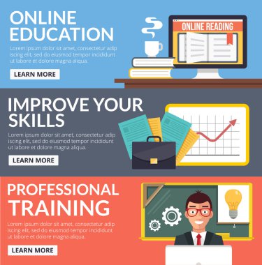 Online Eğitim düz afiş kümesi