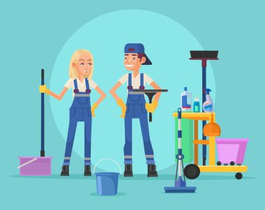 Cleaning staff. Vector flat illustration clipart