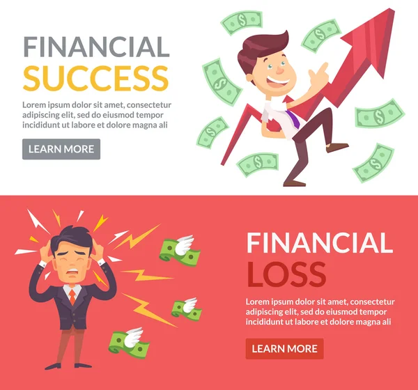 Finanzieller Erfolg, finanzieller Verlust. Vektorflache Abbildung — Stockvektor