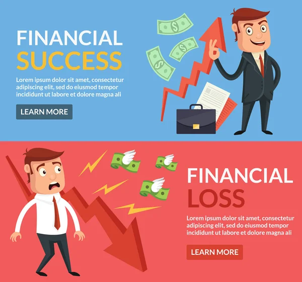 Finanční úspěch, finanční ztrátu. Vektorové ilustrace kreslené plochý — Stockový vektor