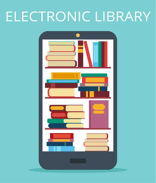 Mobilnych biblioteki online. Płaskie ilustracji wektorowych — Wektor stockowy