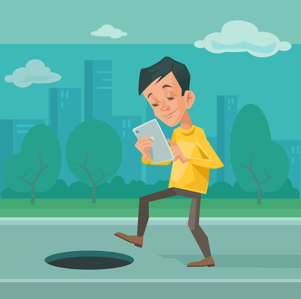 Smartphone addiction. Vector flat illustration