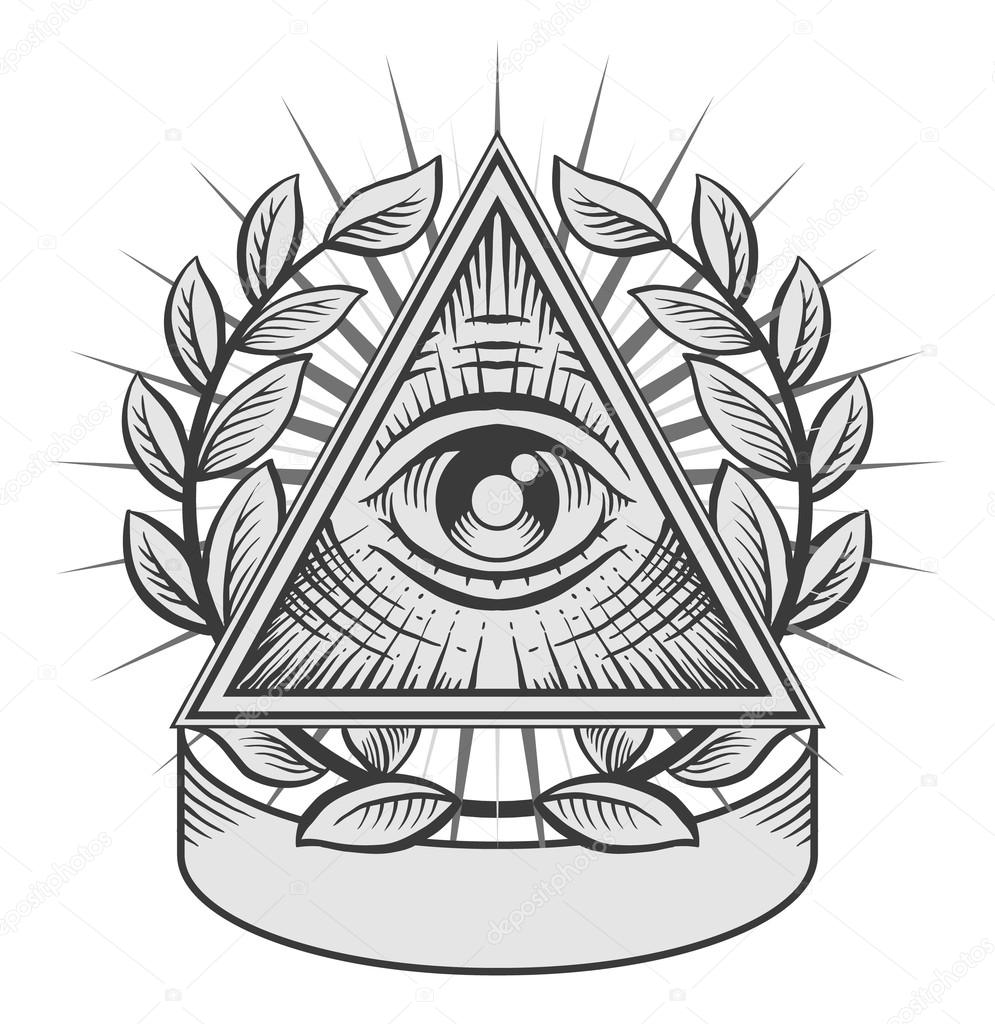 All seeing eye. Black and white vector illustration