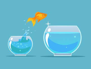 Goldfish making leap. Vector flat cartoon illustration clipart