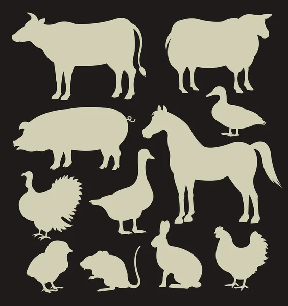 Vector farm animal white silhouettes icon set — Stock Vector