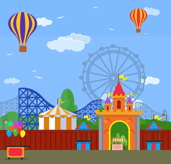 Parque de atracciones. Ilustración plana del vector — Archivo Imágenes Vectoriales