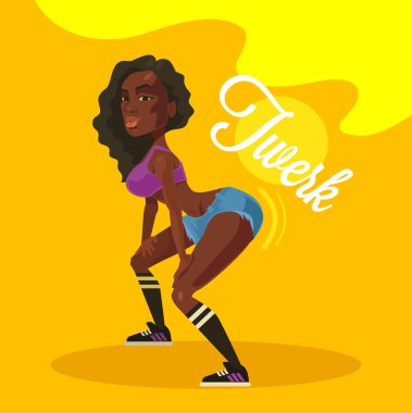 Twerk dans. Siyah kadın. Vektör düz çizim
