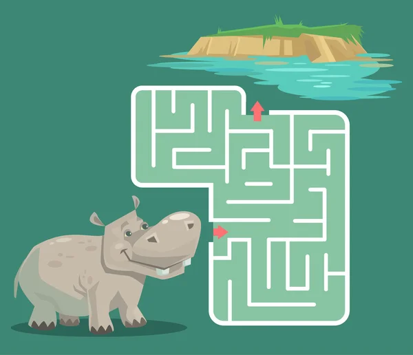 Jeu de labyrinthe pour enfants avec hippopotame. Illustration vectorielle de dessin animé — Image vectorielle