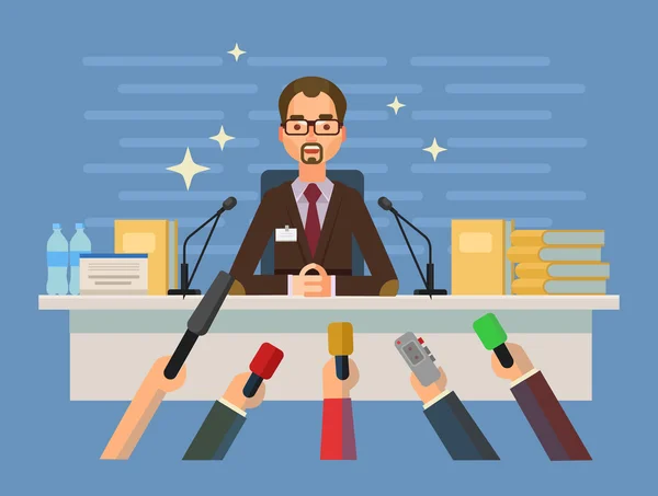 Persconferentie. Platte vectorillustratie — Stockvector