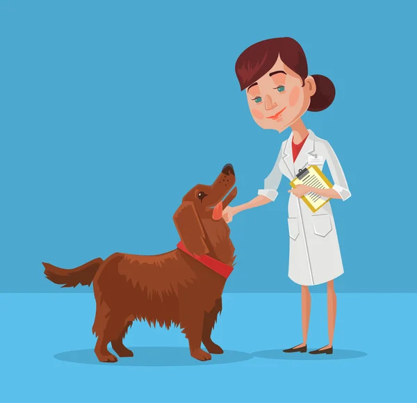 Γιατρός με σκύλο. Επίπεδη καρτούν εικονογράφηση φορέα — Διανυσματικό Αρχείο