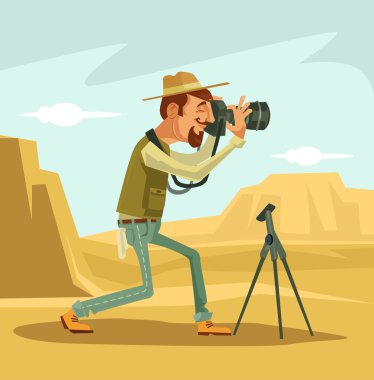 Fotoğrafçı karakter. Vektör düz çizgi film illüstrasyon