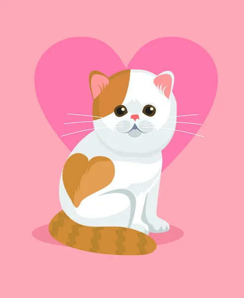 แมวน่ารักที่มีจมูกแบนและหัวใจอยู่ด้านหลัง ภาพการ์ตูนแบนเวกเตอร์ — ภาพเวกเตอร์สต็อก