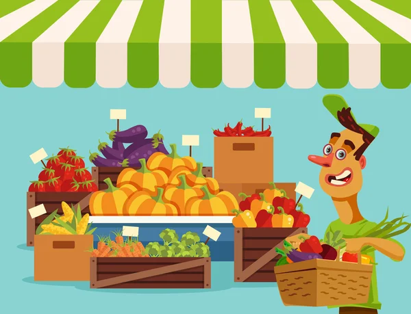 Mercado de verduras y verduras. Vector plano ilustración de dibujos animados — Vector de stock