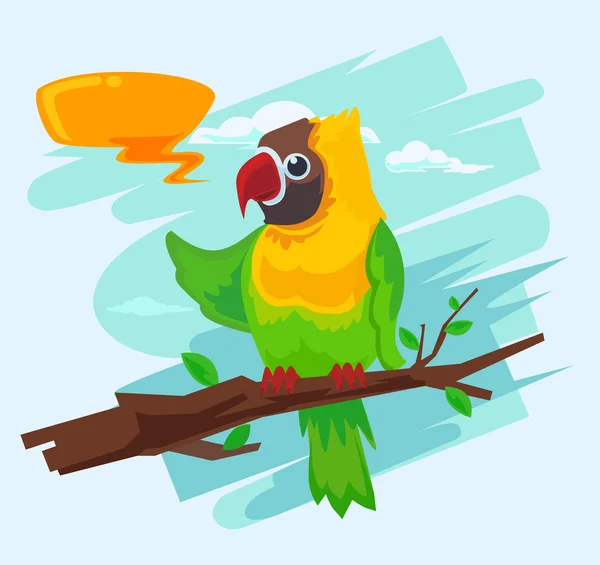 Guacamayo loro de dibujos animados. Ilustración plana del vector — Vector de stock