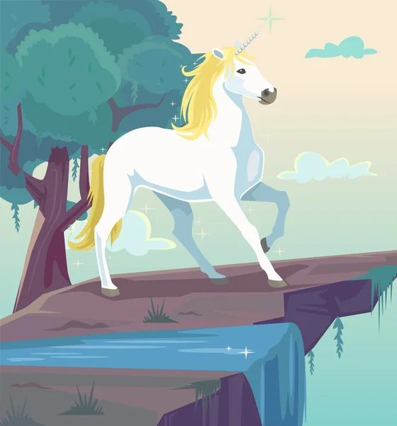 Unicorno fantasia piatto cartone animato illustrazione — Vettoriale Stock