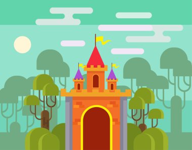 Sihirli fantezi castle. Vektör düz çizgi film illüstrasyon