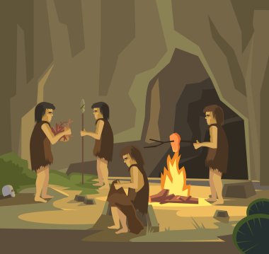 Cave people. Vector flat illustration clipart