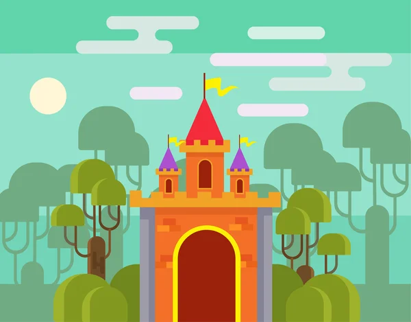 魔法ファンタジーの城。ベクトル フラット漫画イラスト — ストックベクタ