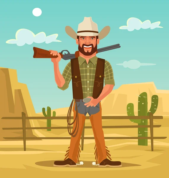 Macho jóképű cowboy. Vektor lapos rajzfilm illusztráció — Stock Vector