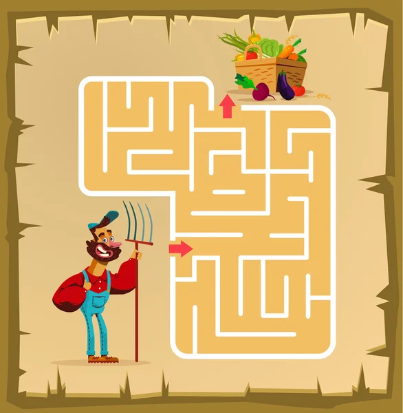 Jogo de labirinto para crianças com agricultor. Ilustração dos desenhos animados vetoriais —  Vetores de Stock