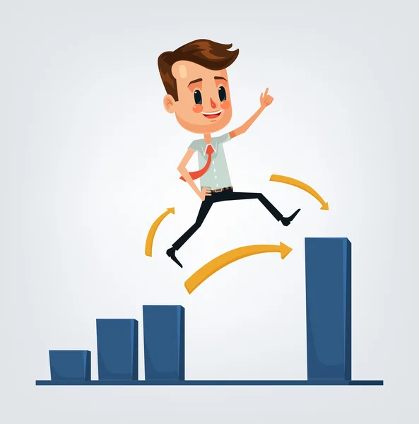 Businessman jump to success. Vector flat cartoon illustration — Stock Vector