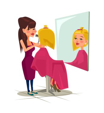 Kuaför müşteri ile. Vektör düz çizgi film illüstrasyon