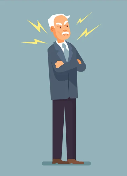 Angry boss. Angry grandfather. Disappointed boss. Furious grandfather. Furious boss. Vector flat illustration — Stock Vector