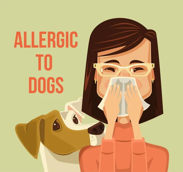 Alergi terhadap anjing. Ilustrasi kartun datar vektor - Stok Vektor