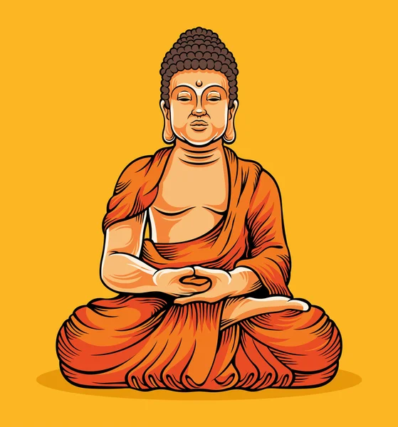 Buda oturuyor. Buda heykeli. Altın Buddha. Buda vektör çizim. Buda kompozisyon. — Stok Vektör