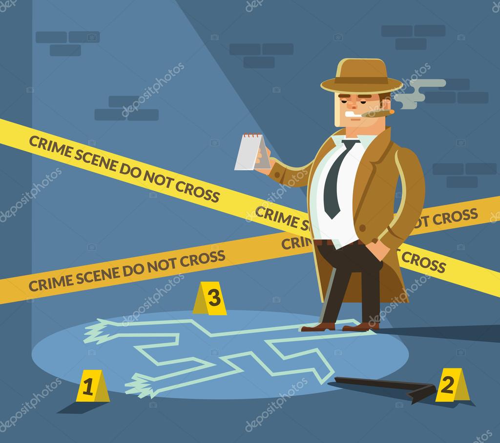 Detective At Crime Scene Detective In Hat Crime Scene With Dead Body And Detective Detective Smoking Crime Street Vector Flat Cartoon Illustration Stock Vector Image By C Prettyvectors