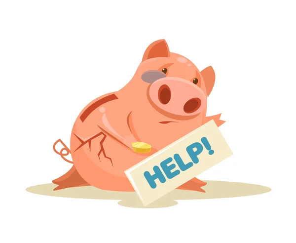 可怜的小猪银行。矢量平面卡通插画 — 图库矢量图片