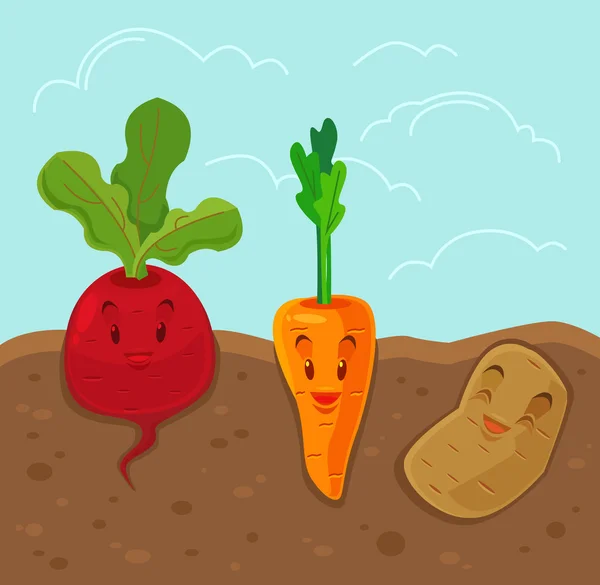 Dibujos animados verduras divertidas. Ilustración plana del vector — Archivo Imágenes Vectoriales
