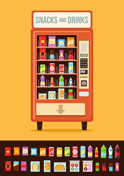 Máquina expendedora con comida. Vector plano ilustración de dibujos animados — Archivo Imágenes Vectoriales