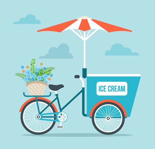 Bicicleta de helado. Vector plano ilustración de dibujos animados — Archivo Imágenes Vectoriales