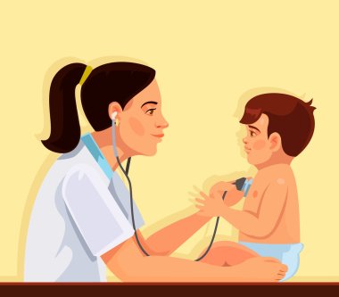 Pediatrician and child. Vector flat cartoon illustration clipart