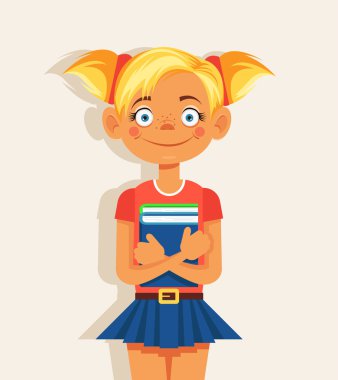 Kitap ile kız öğrenci. Vektör düz çizgi film illüstrasyon