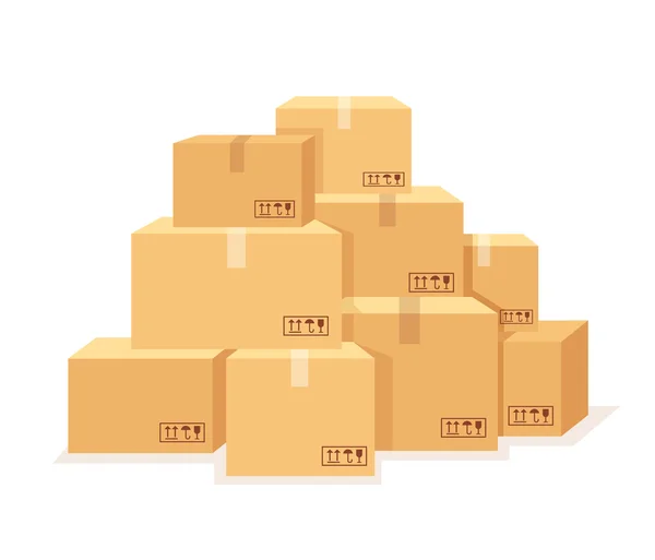 Set de boîtes en carton. Illustration vectorielle de dessin animé plat — Image vectorielle