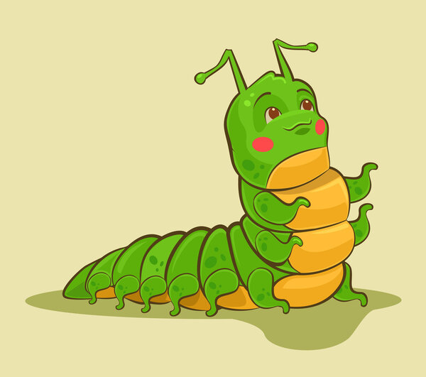 Симпатичная зеленая гусеница. Векторная плоская иллюстрация
