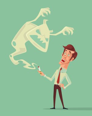 Duman durdurmak. Nikotin canavar saldırıları. Vektör düz çizgi film illüstrasyon