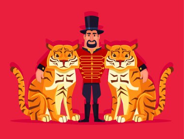 Trainer and tigers. Vector flat cartoon illustration clipart