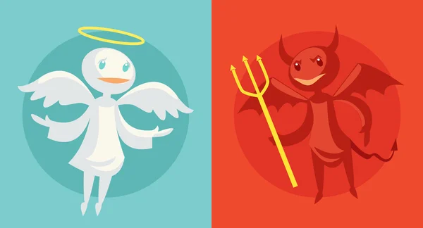Diabo e anjo. Ilustração de desenho animado plano vetorial — Vetor de Stock