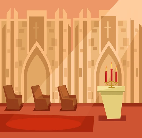 Habitación vacía dentro de la iglesia. Vector plano ilustración de dibujos animados — Vector de stock