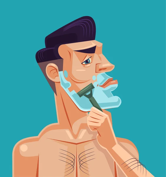Un homme se rasant le visage. Illustration vectorielle de dessin animé plat — Image vectorielle