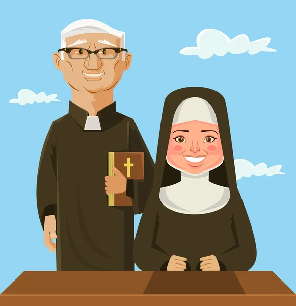 Sacerdote y monja. Vector plano ilustración de dibujos animados — Vector de stock