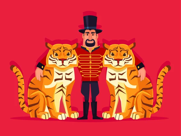 Entrenador y tigres. Vector plano ilustración de dibujos animados — Vector de stock