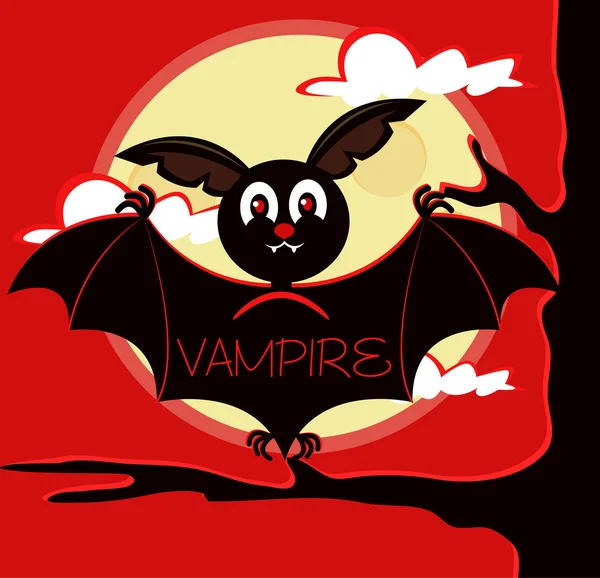 Vleermuis vampier zittend op een tak. Vectorillustratie platte cartoon — Stockvector