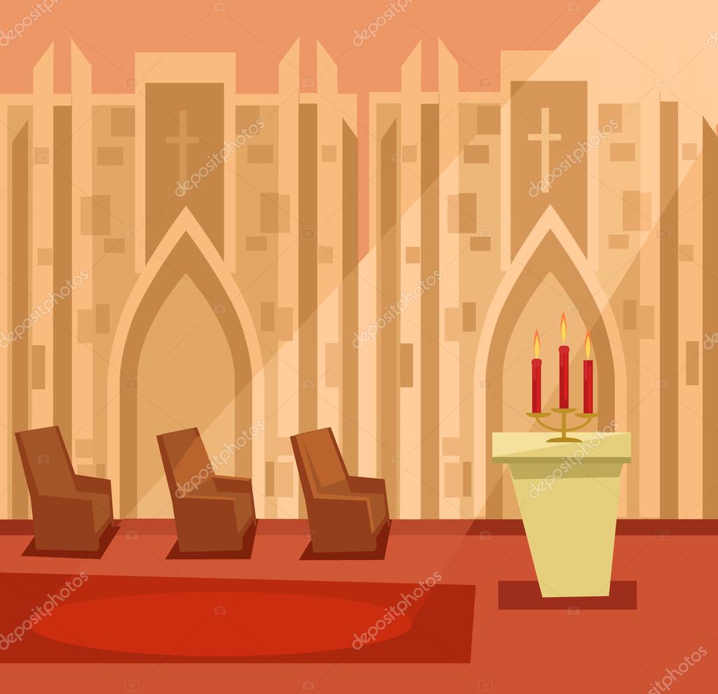 Empty church room inside. Vector flat cartoon illustration Stock Vector  Image by ©prettyvectors #108910202
